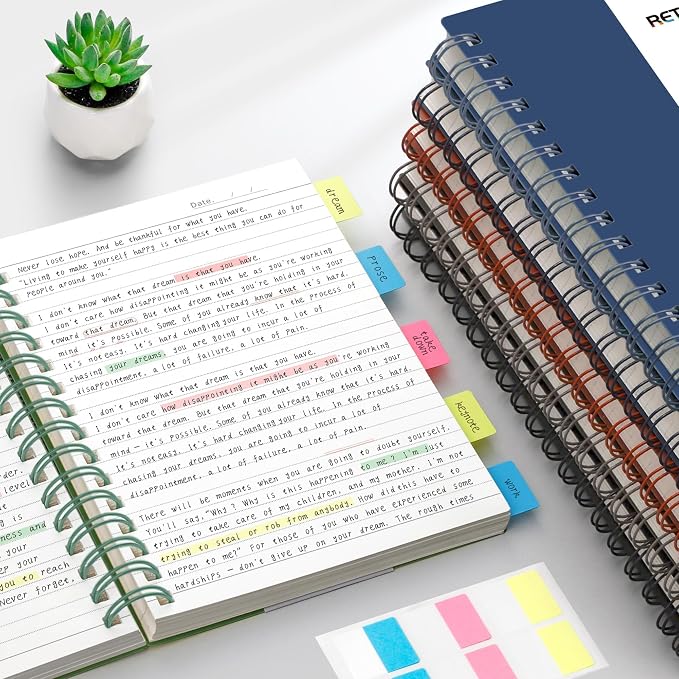 RETTACY Spiral College Ruled Notebook, 300 Pages, B5 Medium Size (7.4" x 10"), for School, Work, Writing, Journaling, 100 GSM Thick Paper, Flexible Plastic Cover (Navy Blue)