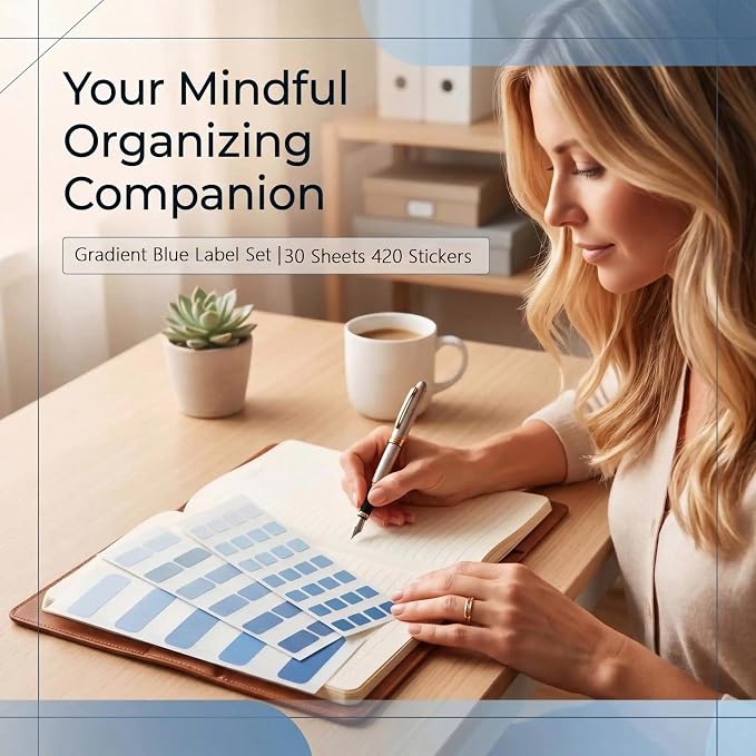 420Pcs Gradient Index Tabs, Translucent Sticky Note Tabs for Annotating Books & Bible, Aesthetic Reading, Study, Journaling & Office Supplies, 3 Size Clear Page Markers Stickers (Blue)