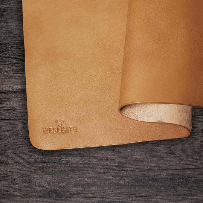 Premium Leather Desk Mat, Full Grain Leather Desk Pad Protector & Desk Blotter, Waterproof Non-Slip Writing Surface for Keyboard, Mouse & Laptop, Desk Pad for Home & Office (Tan, Large)