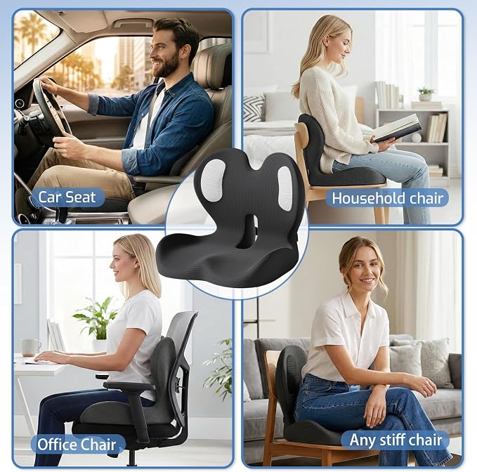 Seat Cushion,Memory Foam Chair Cushion for Office and Car,Ergonomic Coccyx Seat Cushion for Tailbone,Sciatic Nerve,Lower Back Pressure Relief,Lumbar Support Pilow for Office,Car,Truck,Desk Chair