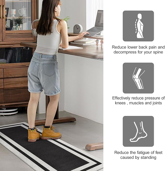 Anti Fatigue Kitchen Mats Memory Foam Cushioned Rugs Non Skid Kitchen Rugs Comfort Standing Desk Mats for Floor, Office, Home, Laundry Room Waterproof & Ergonomic Black 17.3 Inch x 47.2 Inch