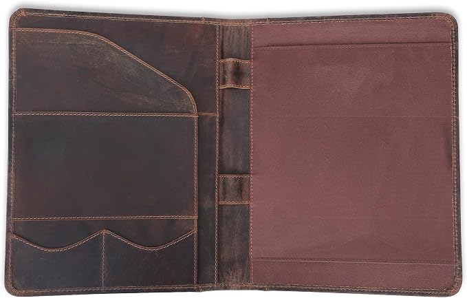 Leather Portfolio Organizer Professional Leather Padfolio for Men and Women A4 Document Folder Resume Holder Legal Pads 8.5 x 11 Padfolio Executive Writing Pad and Document Organizer Brown