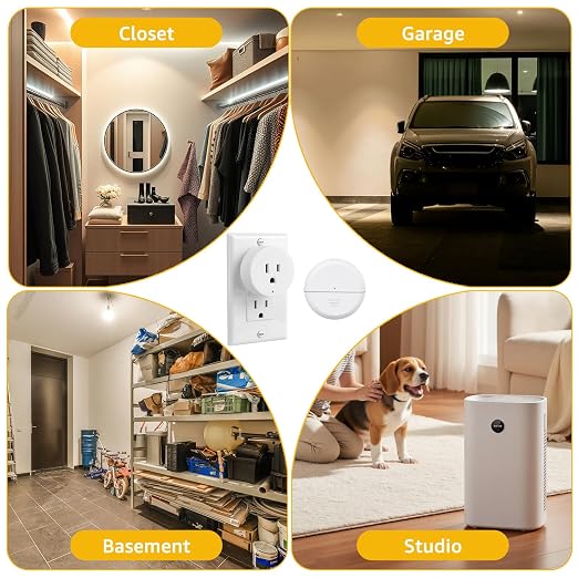 Motion Sensor Plug,Greencycle Wireless Motion Sensor Outlet with Timer Setting,PIR Sensor Plug to Auto Turn On/Off,Adjustable Detection Range,15A/1500W for Christmas Lights,Fans(2 Sensors 1 Plugs)