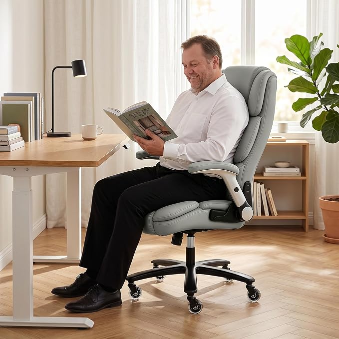 HOMCOM 400 Lbs Heavy Duty Office Chair with Adjustable Lumbar Support Gray | Inflatable Adjustable Lumbar Support, Heavy Duty High Back Desk Chair, Pet-Friendly Fabric, 4-Level Gas Lift