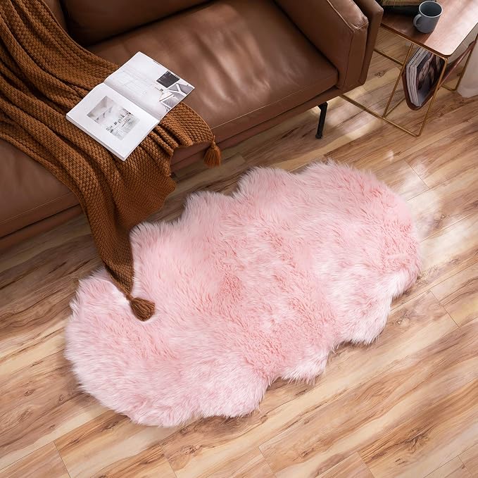 MIULEE Luxury Super Soft Fluffy Area Rug Faux Fur Sheepskin Rug Decorative Plush Shaggy Carpet for Bedside Sofa Floor 3 x 5 Feet, Pink