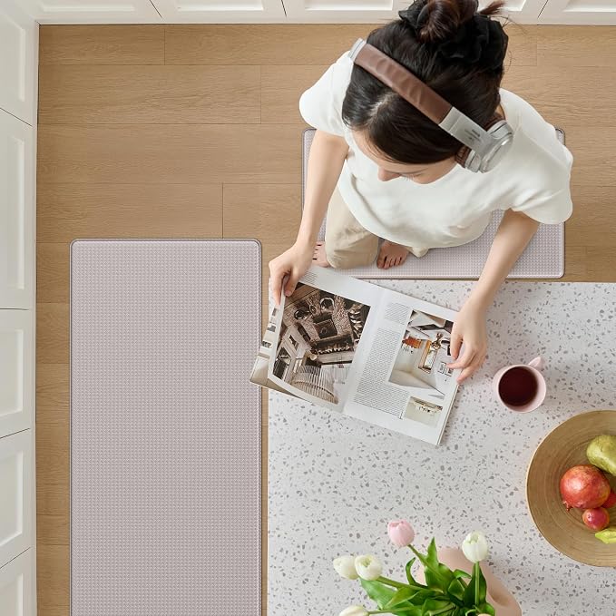 Kitchen Mats for Floor, Extra Long Anti-Fatigue Kitchen Rug, Ivory | Cushioned Comfort,Non-Slip Backing,Waterproof Surface,Soft Underfoot,Easy Clean,Kitchen Sink,Laundry Room,Standing Desk
