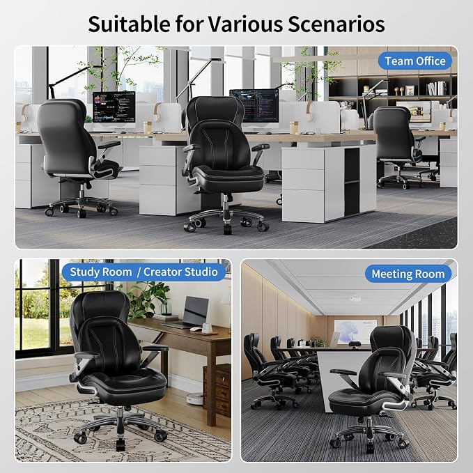 Big and Tall Office Chair, Heavy Duty Desk Chair with 5D Arms, Adjustable Lumbar Support & Height, Tilt Function, PU Leather High Back Ergonomic Executive Computer Chair