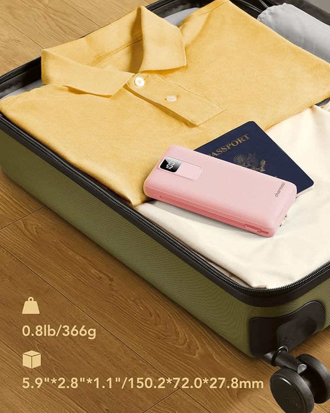charmast Portable Charger with Built-in Wall Plug and Cables, 20000mAh Power Bank Travel Essentials, 20W Fast Charging Battery Pack Compatible with iPhone 17/16/15/14/13/12/11, Samsung, Android