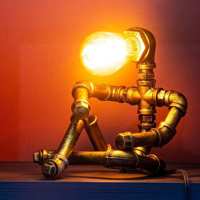Steampunk Table Lamp, Vintage Industrial Metal Robot Table lamp, Water Pipe Table Lamp, Steam Punk Pipe Lamp Style Desktop Light for Bar Cafe Desktop Room Decoration