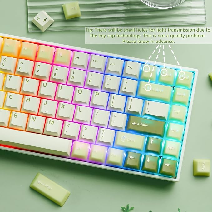 Womier Matcha Green Keycaps PBT, Jelly Keycaps 60 75 100 Percent, Translucent Jade Key caps Custom 127 Keys, Cherry Profile for 61/68/84/87/98/100 Cherry Gateron MX Mechanical Gaming Keyboards