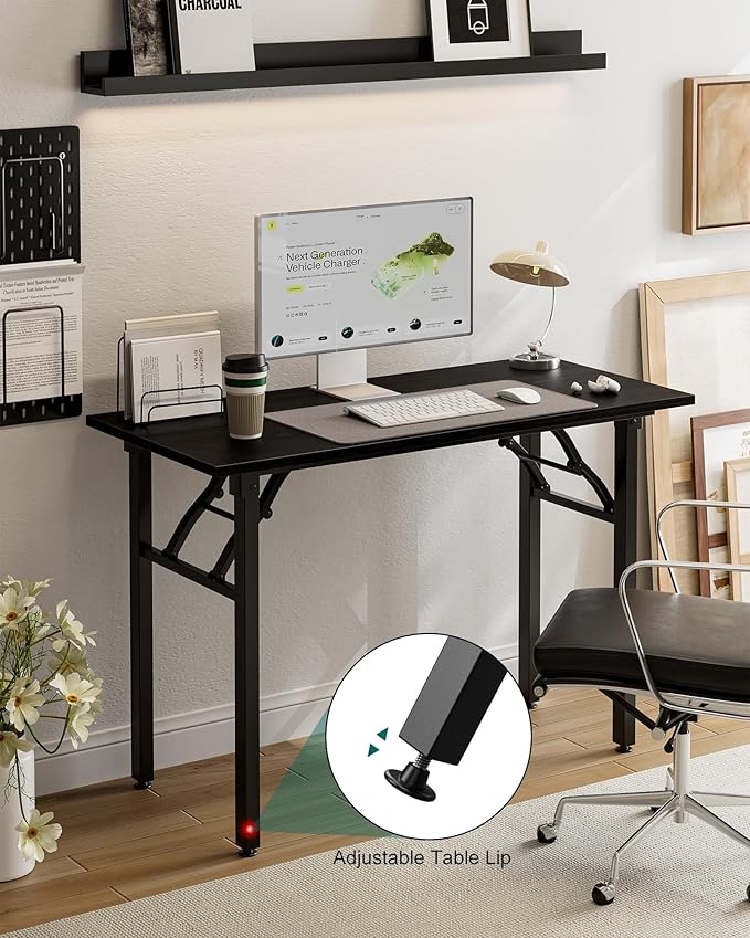 Frylr Small Folding Computer Desk β Portable 43.3 Inch Foldable Laptop Table, Collapsible and Compact for Easy Storage and Fast Setup, Lightweight for Small Spaces, Craft and Study Use, Dark Oak