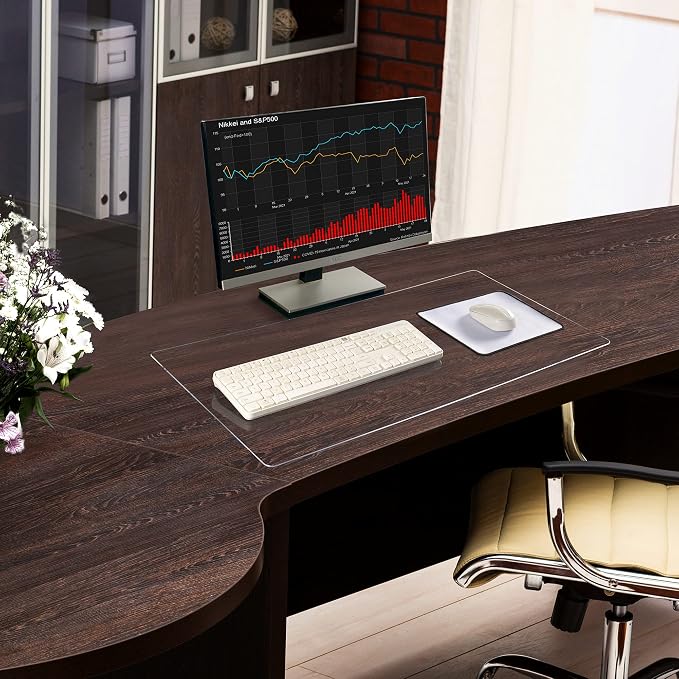 Clear Desk Mat on top of desks - 32 x 16 inches - Clear Transparent Plastic Desk Protector - Desk Writing Mat for Office and Home