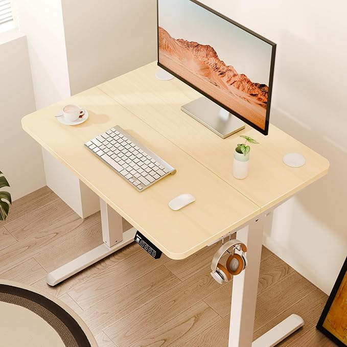 Small Standing Desk, 32"x24" Height Adjustable Sit-Stand, Home Office, Oak | Electric Adjustable Standing Desk, Sit to Stand Computer Office Desk with Splice Board, Memory Preset, Lifts 28.7''-46.5"