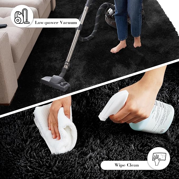Fluffy Rug Shag Area Rug, Black 4x6 Area Rugs for Bedroom, Small Bedside Rug, Soft Fluffy Shag Entryway Throw Rugs for Living Room Bedroom Room Home Decor