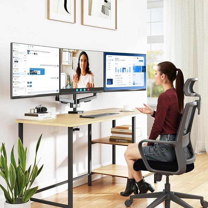 5Rcom Triple Monitor Mount Stand for 17-34 Inch Computer Screens | Gas Spring Full Motion Arms, Each Holds 22lbs, Compatible 75/100mm VESA Mount