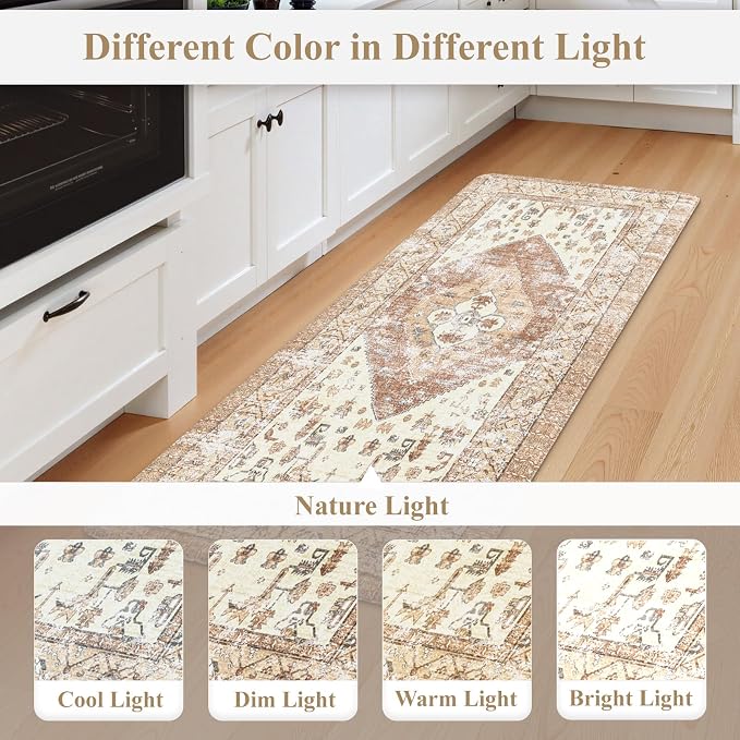 KIMODE Farmhouse Kitchen Mats Cushioned Anti Fatigue Khaki Kitchen Rugs Sets of 2, Non Slip Waterproof Kitchen Floor Mats, Ergonomic MemoryFoam Standing Mat for Laundry Room Decor, Office, Sink, Desk