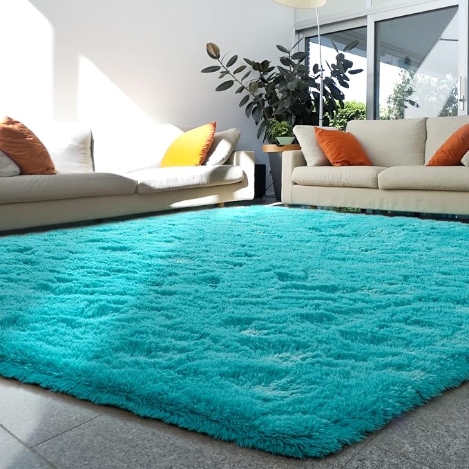 HOMORE Luxury Fluffy Area Rug Modern Shag Rugs for Bedroom Living Room, Super Soft and Comfy Carpet, Cute Carpets for Kids Nursery Girls Home, 4x6 Feet Turquoise Blue
