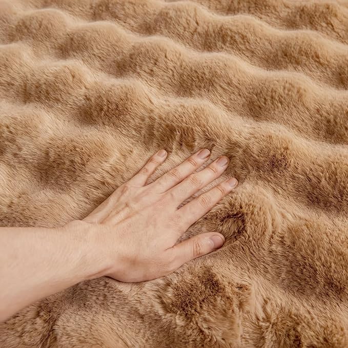 Coffee Rabbit Plush Rug 2'x3', Fluffy Shaggy Area Rug for Nursery & Kids Room, Faux Fur Carpet for Girls Bedroom, Living Room, Teen Decor