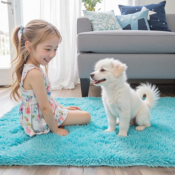Rugs for Living Room 6x9, Alfombras para Salas Shag Large Plush Soft Area Rug, Shaggy Carpets for Bedroom,Home Decor Aesthetic(Teal Blue, 6 x 9)