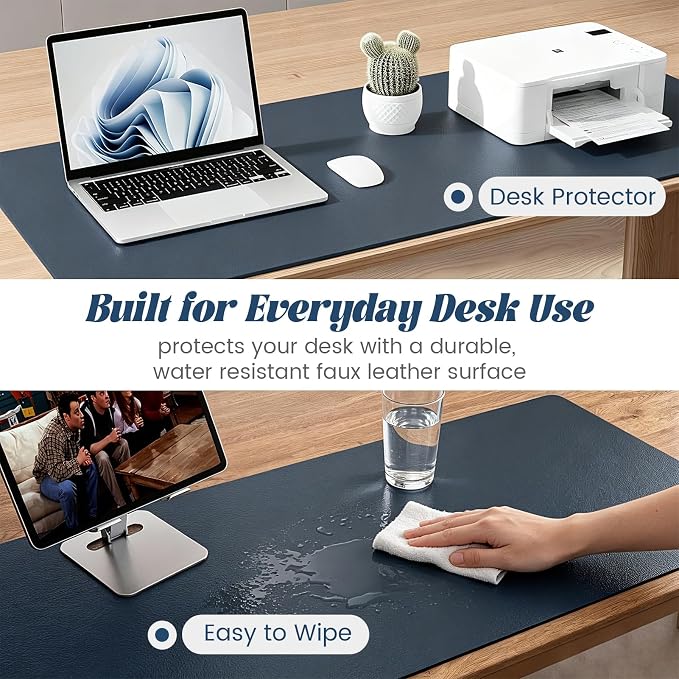 Large Dry Erase Desk Mat with Weekly & Monthly Dry Erase Planners | Reversible Dual-Texture Desk Pad with Interchangeable Planning Pages,Faux Leather Desk Mat for Office-16"x34"
