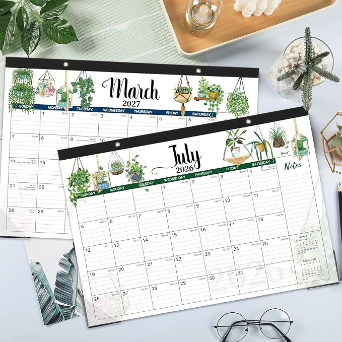 Desk Calendar 2026-2027 - Calendar 26-27, Jul. 2026 - Dec. 2027, Desktop Calendar 2026-2027, 17" x 12" Large Desk Calendar with Cutting Lines, Corner Protector, Note Section for home, office, school.