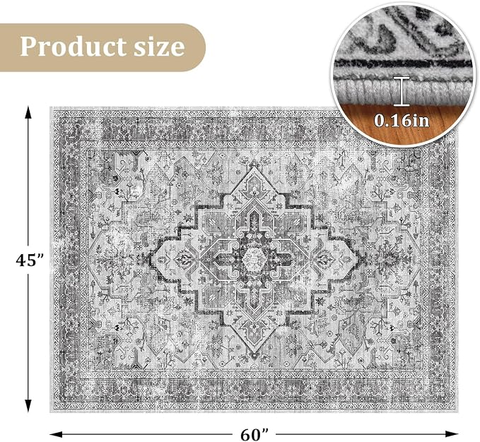 chakme Office Chair Mat for Hardwood Floor, 60"x45" Easy Glide Computer Desk Mat Protector for Rolling Chair Under Desk Rug Nonslip Backing, Machine Wash, (Boho)