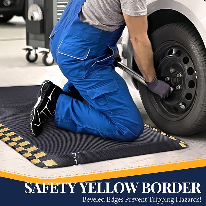 3 Packs Anti Fatigue Mat for Industrial - 39"x20" Standing Floor Mat | Ergonomic Work Mat with Safety Yellow Border for Warehouse, Garage, Public - Relieves Back & Leg Pain