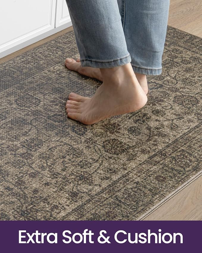 DEXI Kitchen Mats for Floor Cushioned, 23x86 Long Rubber Runner Rug Non Slip, Large Waterproof Soft Comfort Standing Padded Anti Fatigue Decorative, Brown