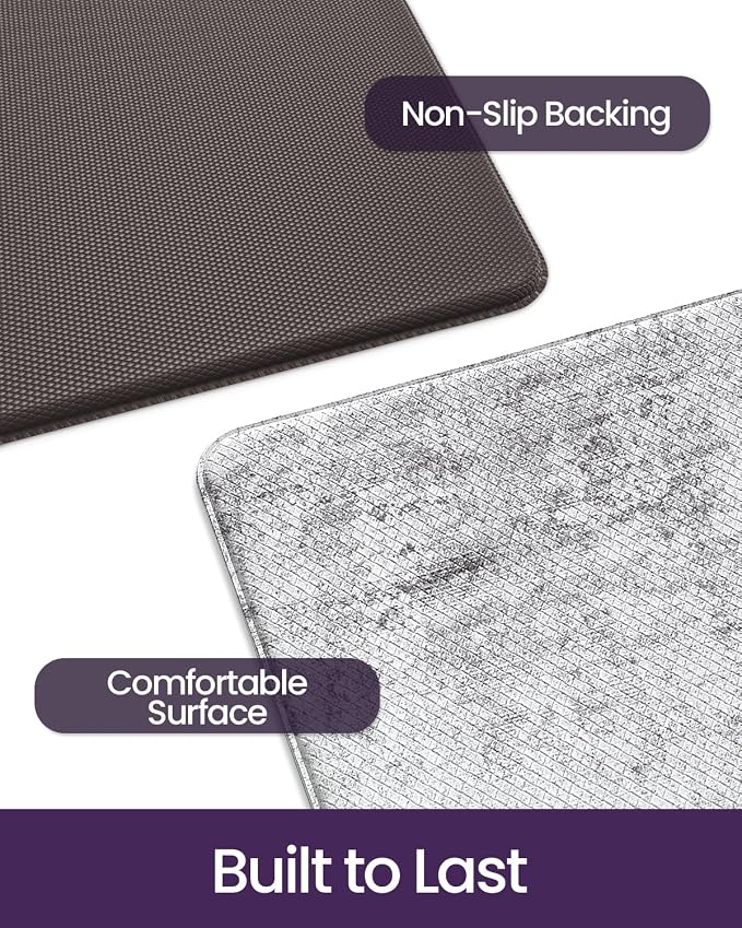 DEXI Kitchen Floor Mats Cushioned Anti Fatigue Runner, 23x107 Dark Grey | Wide Standing Comfort, Waterproof Oil-proof, Memory Foam Padded for Front Sink Laundry
