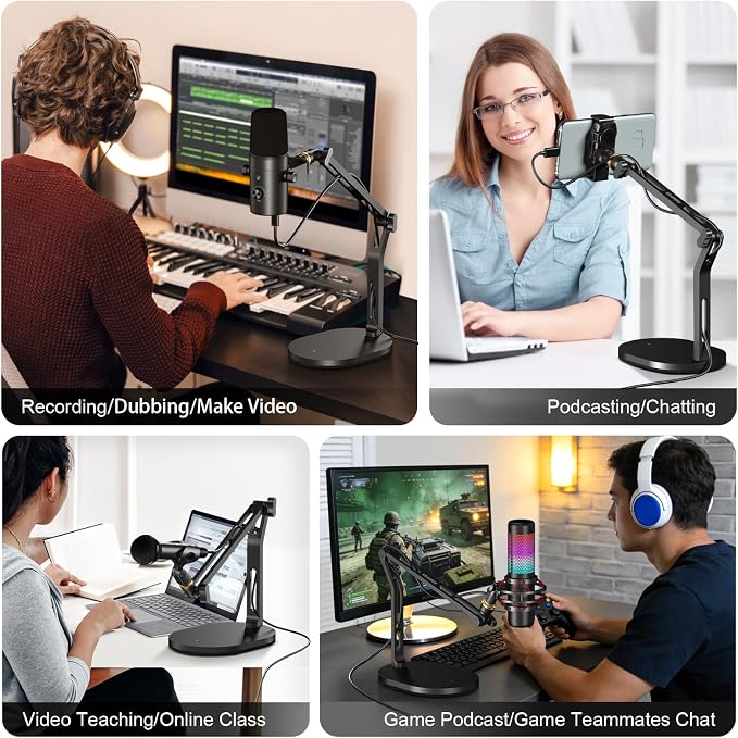Aokeo Mic Stand,Desk Mount Desktop Microphone Arm with 3/8" to 5/8" Adapter,Compatible Blue Yeti,HyperX QuadCast,SoloCast,Shure SM7B,MV7X