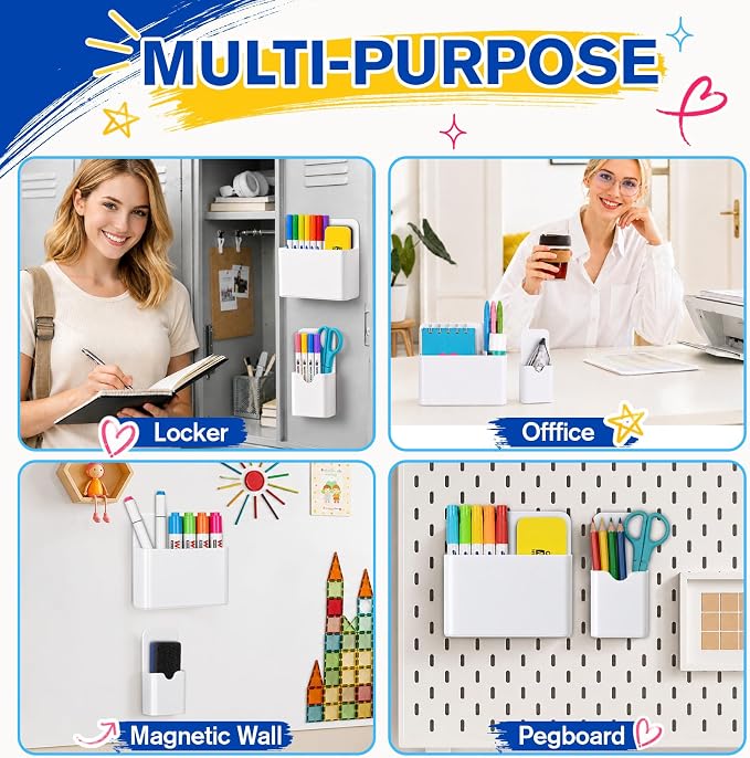Grtard Magnetic Pen Holder, 4 Pack Magnetic Marker Holder for Whiteboard, Magnetic Dry Erase Marker Holder, Magnetic Pen Holder for Refrigerator, Magnetic Pencil Holder, Magnet Locker Organizer