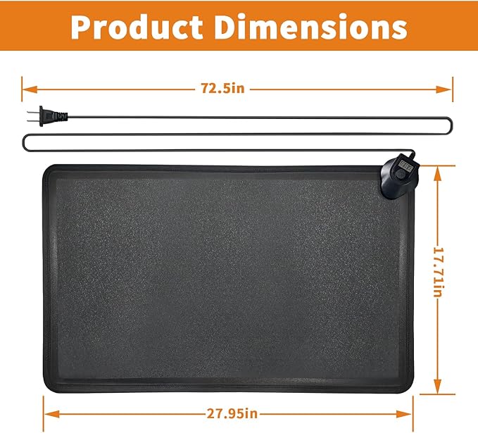 Heated Anti Fatigue Mat - Warming Comfort & Durable Standing Mat at Home, Kitchen, Office, Heating Standing All Day Non Slip Floor Mats for Winter - Easy to Clean, Waterproof - Black
