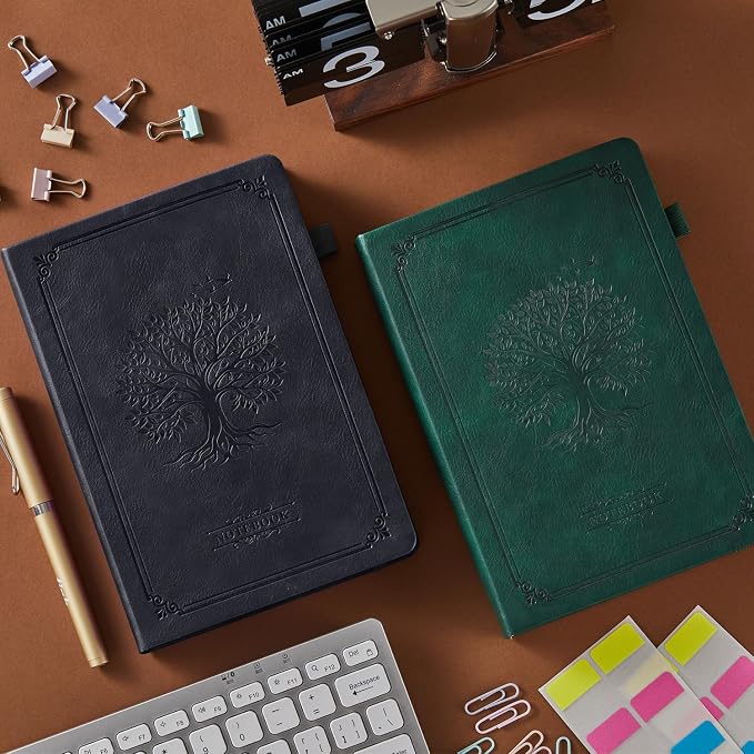 FOCUS DAY Lined Journal Notebook, A5 size (5.7'' X 8.4''), 320 Pages 100GSM Thick Paper, Leather Hardcover, for Women Men, Writing, Note Taking, Personal Diary, Travel Journal