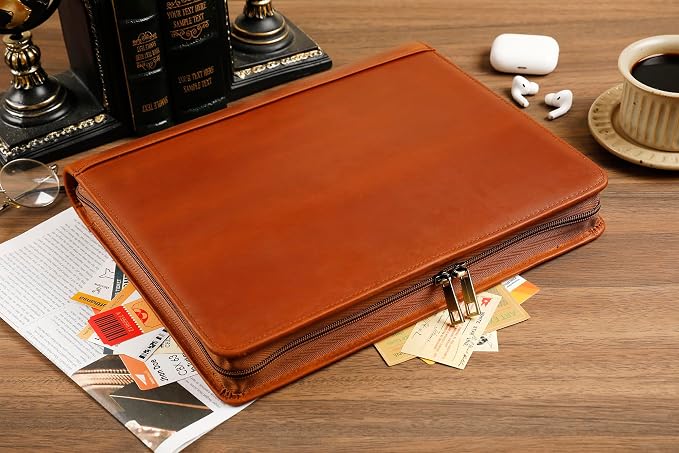 Leather Portfolio for 13-in iPad Pro M4/M5 & 13-in iPad Air M2/M3, Leather Padtfolio with ipad Holder for Letter Size Notepad, Personalized Padfolio for Men - Brown