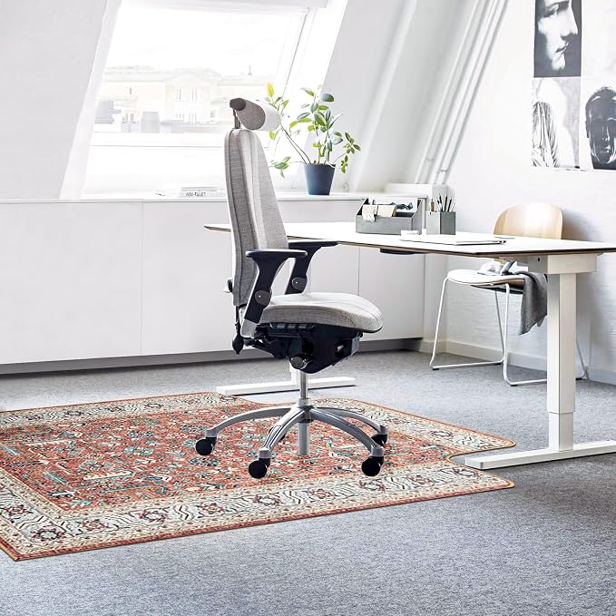 46" X 60" Office Chair Mat for Hardwood and Tile Floors, Under Desk Chair Mat for Carpet Protector Rolling Computer Chairs, Machine Washable Non-Slip Area Rug, Red Brown