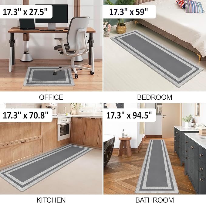 Small Kitchen Mat Cushioned Anti Fatigue Memory Foam Cushioned Rugs Non Slip Comfort Standing Kitchen Floor Mat for Kitchen, Office, Sink, Laundry, Waterproof & Ergonomic 17.3"x27.5" Grey