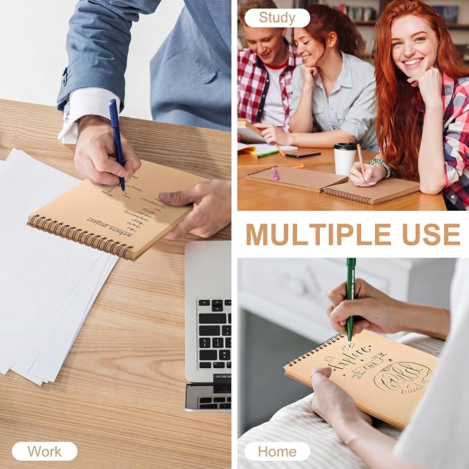 Engrowtic 2 Pcs Dot Grid Notebook Top Spiral Notebook A5 Size Bullet Dotted Paper Hardcover Dot Journal 8.3''x 5.8'' 140 Pages Spiral Notepads for Drawing Writing School Office (Kraft Page)