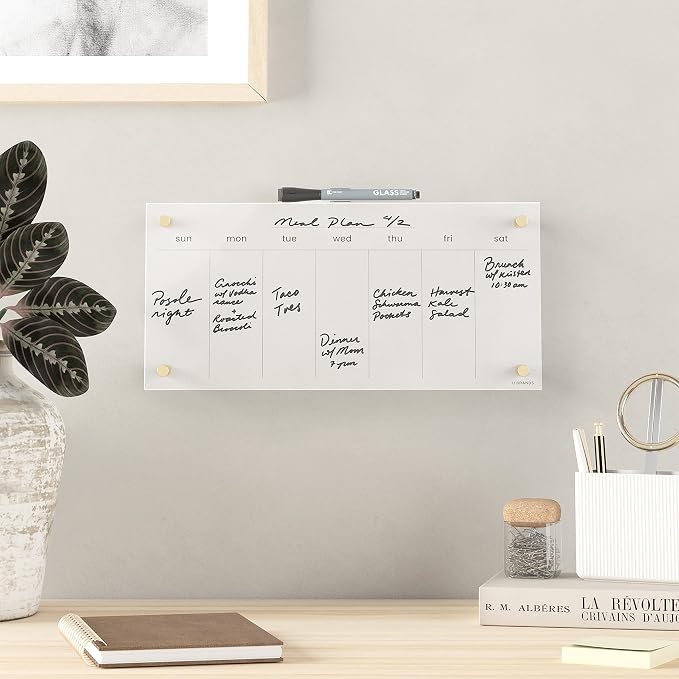 U Brands Acrylic Monthly Dry Erase Calendar White Board, Clear with Gold Finish Hardware, 16” x 16”
