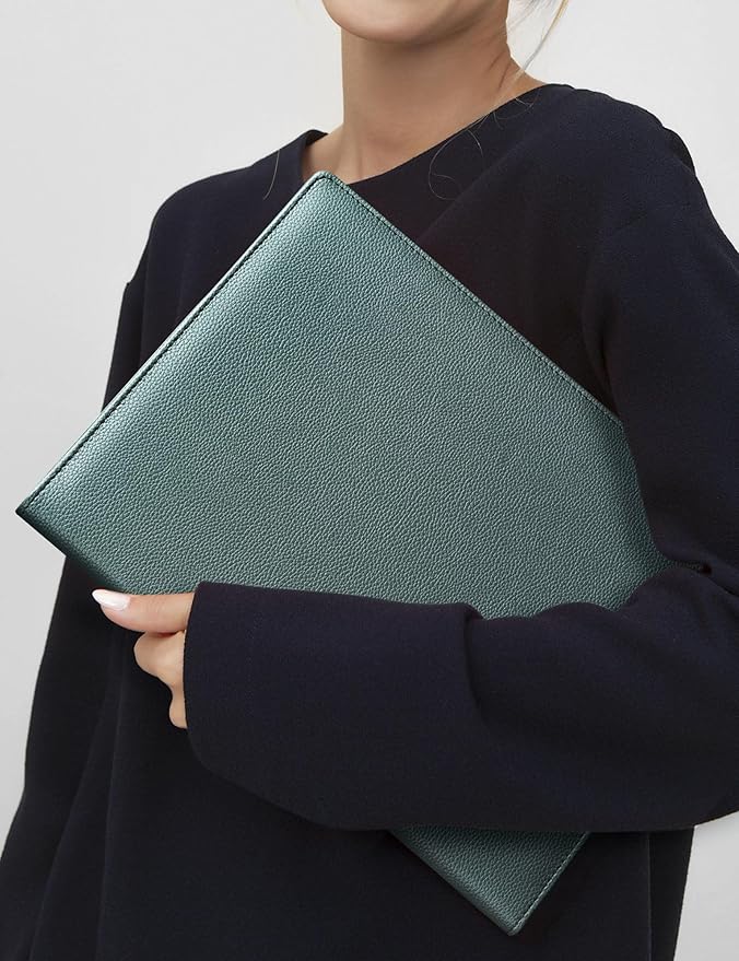 Mymazn Padfolio Portfolio Folder, Faux Leather Interview Resume Folder with Document Organizer & Business Card Holder, Letter-Sized Notepad Legal Pad Holder for Men Women (Grey Green)