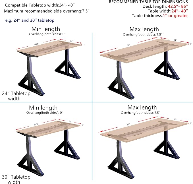 VJ205 Electric Height Adjustable Sitting Standing Desk Frame Sit Stand - Dual Motors 3 Stages Motorized Desk Base Only, Black