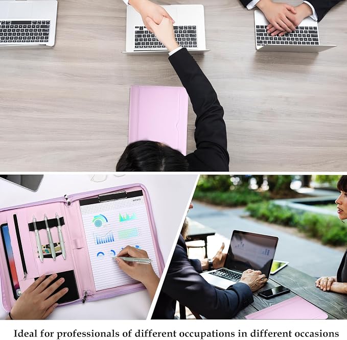 ProCase Portfolio Business Padfolio Folder with Zipper, Conference Meeting Executive File Legal Document Organizer with Pockets Letter Size A4 Writing Pad Notepad Padfolio -Purple