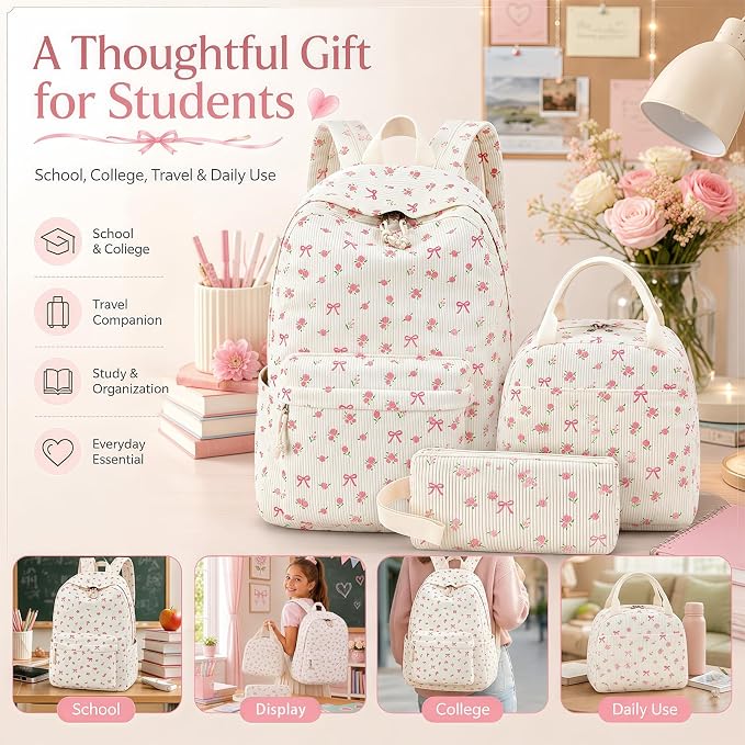 Bluboon School Backpack Set Girls Womens Laptop Bookbag Casual Daypack Fits 15 inch Laptop with Lunch Tote Bag and Pencil Bag
