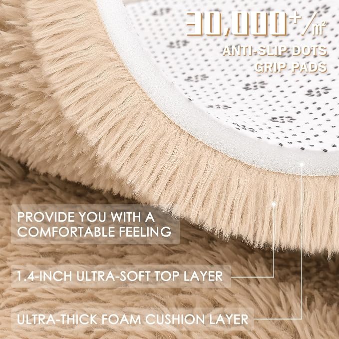 OLANLY 6x12 Machine Washable Large Area Rugs for Living Room, Bedroom, Soft Fluffy Shaggy Bedside Rug, Indoor Floor Carpet for Kids Girls and Boys, Dorms, Nursery, Home Decor Aesthetic, Beige