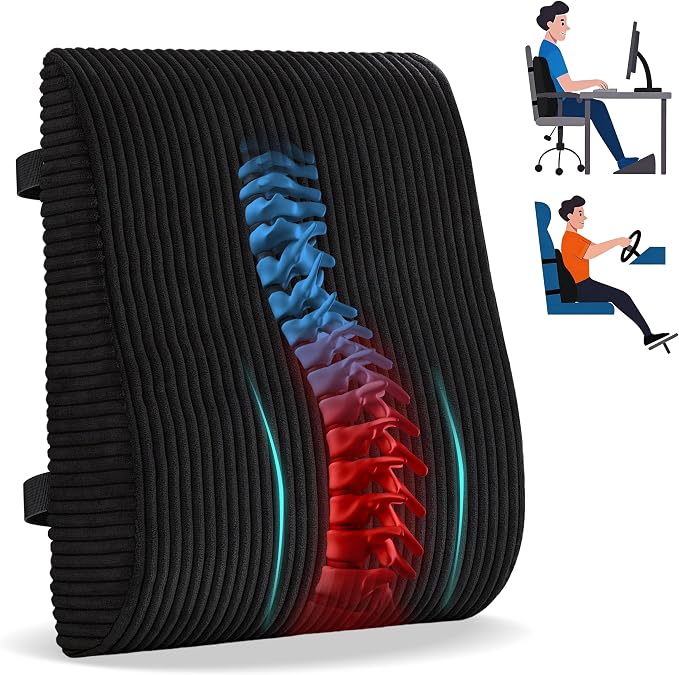 Ergonomic Lumbar Support Pillow for Lower Back Pain Relief, Corduroy Cover Back Support Cushion with Adjustable Straps, Large Size Lumbar Pillow for Office, Gaming & Home Essentials, Large, Black
