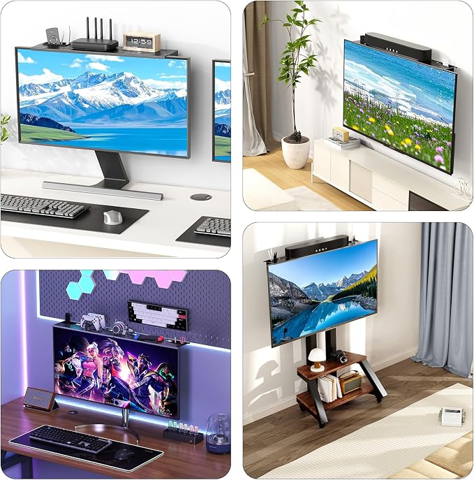 Universal Soundbar Mount No TV Top Shelf Steel Frame | Drilling Required Space-Saving Fits Most Soundbars Up to 15 lbs Compatible with Samsung, Sony, LG, Bose
