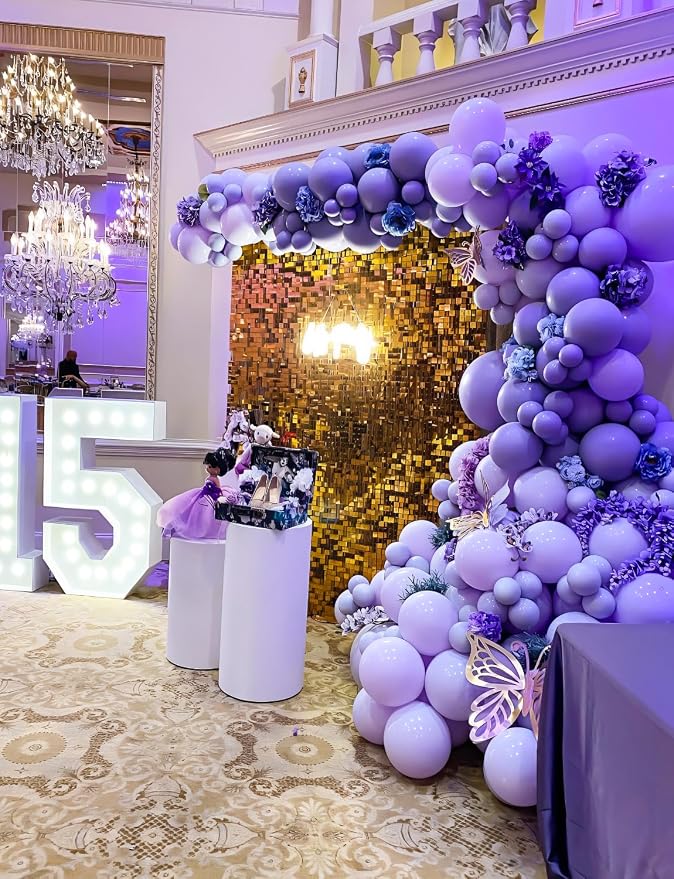 Purple Balloons Garland Arch Kit, 132pcs Graduation Balloon Arch Kit with Different Sizes Pastel Dark Purple Metallic Purple Balloon & Confetti Balloon, for Graduation Decorations, Wedding, Birthday