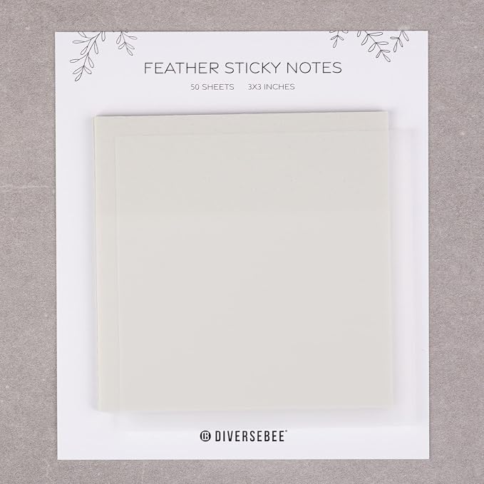 DiverseBee 50 Sheets Pastel Transparent Sticky Notes, 3x3” Clear Sticky Tabs, Translucent Page Flags Book Markers Stickers, Planner Accessories, Bible Journaling Study Office School Supplies (Feather)