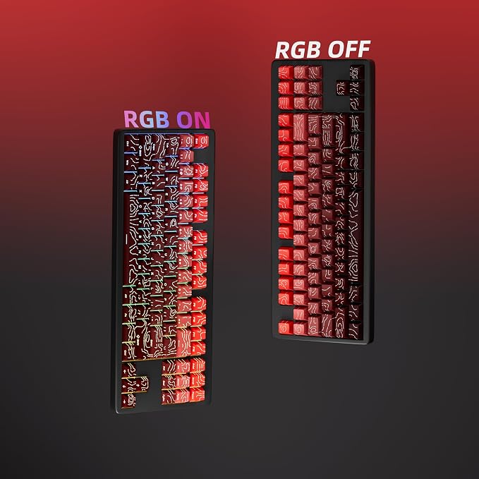 133 Aesthetic Topographic PBT Keycaps, No Tearing, Never Fade & Non-Slip, Modern RGB Backlit Red-to-Black Gradient Keycaps for Mechanical Keyboard - Ergonomic (Doubleshot, Fit for All MX Layout)