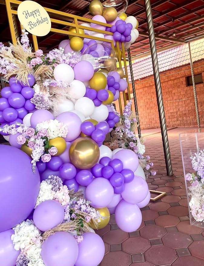 Purple and Gold Balloon Arch Kit, 132Pcs Graduation Balloon Arch Kit, Multi-Size Purple Gold Confetti Balloons, Party Balloons for Graduation Decorations, Bridal Shower, Birthday, Wedding Backdrop