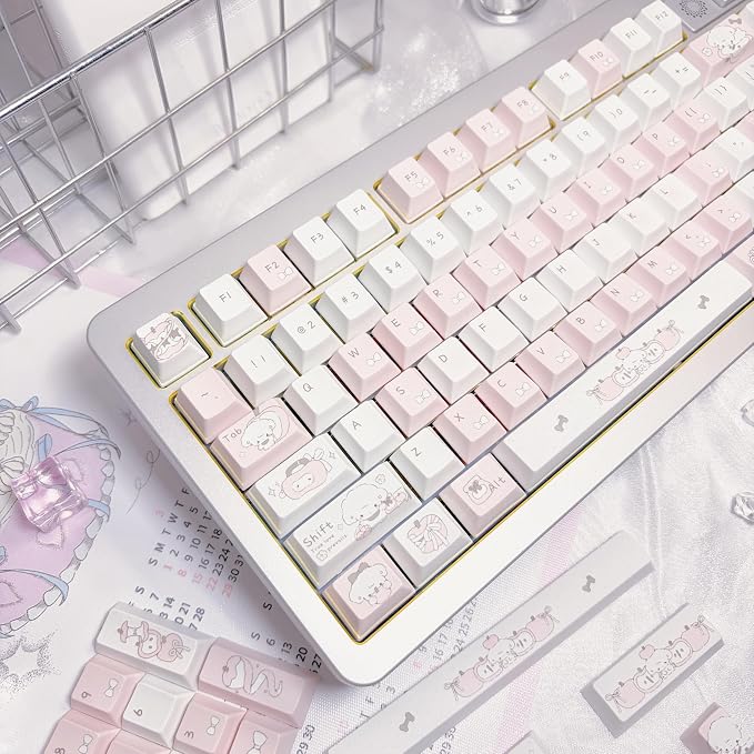Pink Puppy's Fruits Keycaps 140 Keys, Cherry Profile PBT Key Caps Set, Dye Sublimation Cute Keyboard Keycaps, Custom Key Cap for Cherry MX Switches Mechanical Gaming Keyboard 60% 75% 100%
